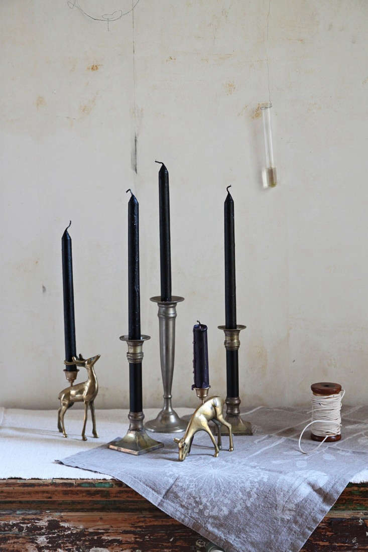 black beeswax candles DIY, finished, by Justine Hand for Remodelista
